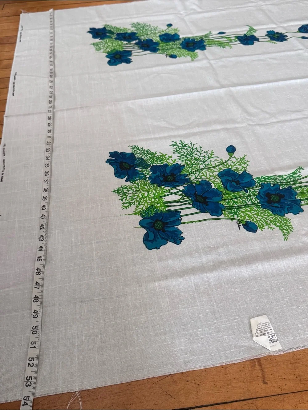Vintage Alfred Shaheen Fabric Hawaiian floral blue hand panted 60s